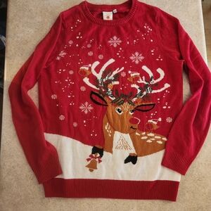 Women's Red Rudolph Reindeer Christmas Sweater By Dari Small